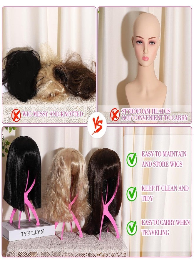 obeoby Wig Stand, Portable Wig Holder Wig Head Stand for All Wigs Travel Wig (pink(3pack)) - Image 5